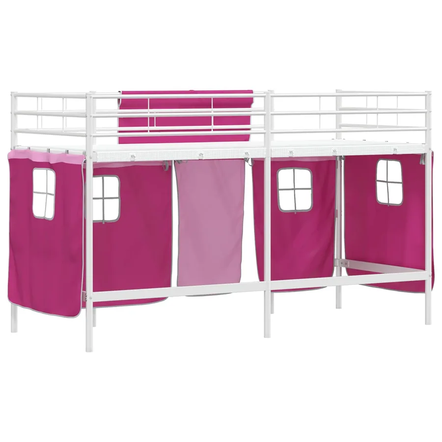 Cadre de Lit Mezzanine pour Enfants avec Rideaux Blanc et rose - 8