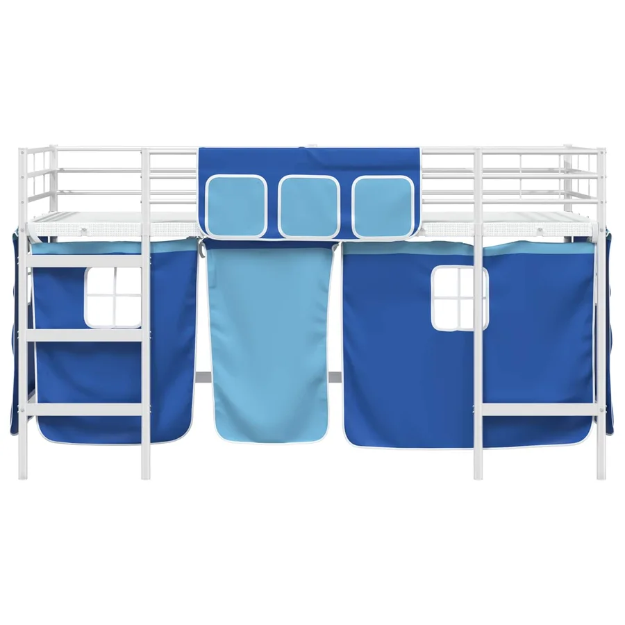 Cadre de Lit Mezzanine pour Enfants avec Rideaux Blanc et Bleu - 6