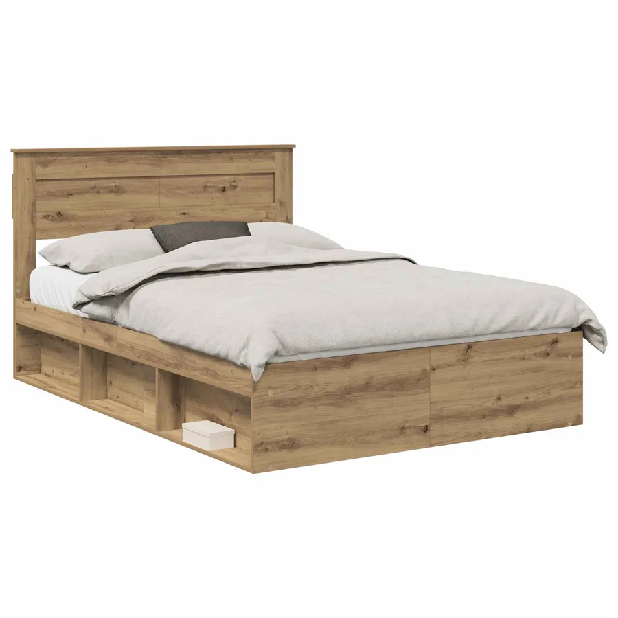 Cadre de lit Chêne artisan 140 x 190 cm Bois de pin massif - 2
