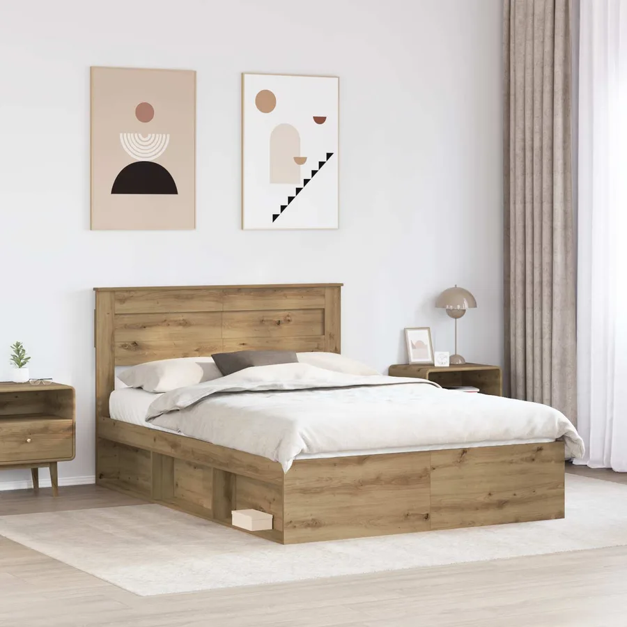 Cadre de lit Chêne artisan 140 x 190 cm Bois de pin massif - 3