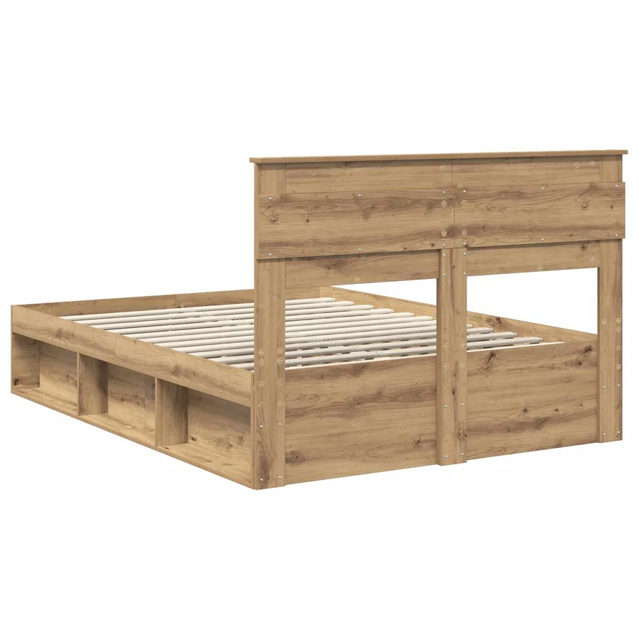 Cadre de lit Chêne artisan 140 x 190 cm Bois de pin massif - 9