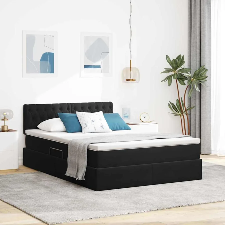 Lit de Rangement avec matelas Noir 140 x 200 cm Velours