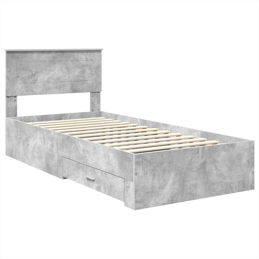 Cadre de lit Gris béton 90 x 200 cm Bois d'ingénierie - 4