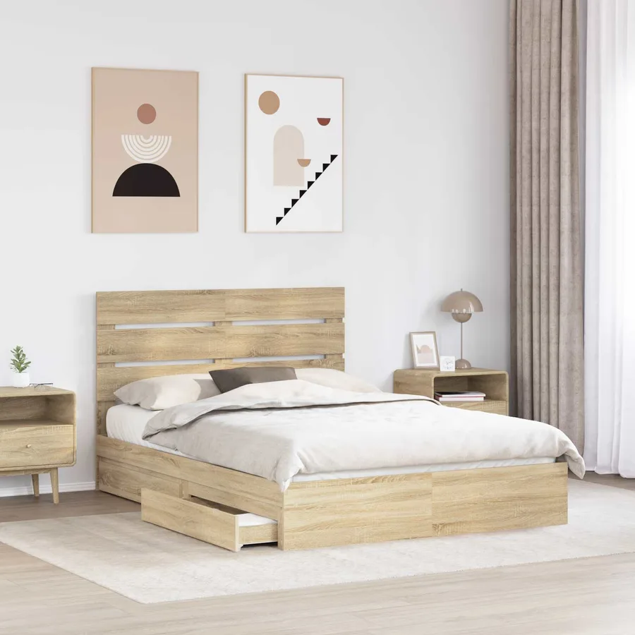 Lit de Rangement Chêne Sonoma 140 x 190 cm Bois d'ingénierie - 3
