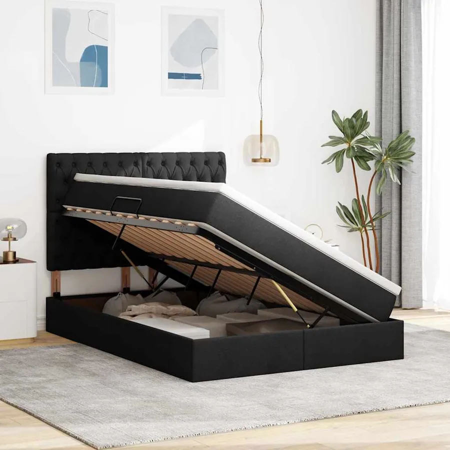 Lit de rangement LED avec matelas Noir 140 x 200 cm Tissu - 4