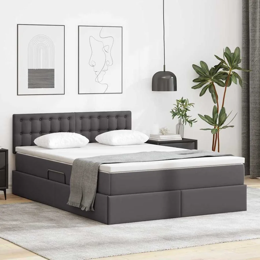 Lit avec rangement et matelas Gris 140 x 200 cm Simili cuir