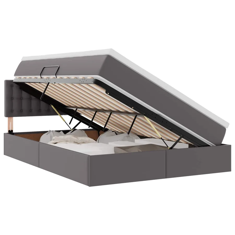 Lit avec rangement et matelas Gris 140 x 200 cm Simili cuir - 2