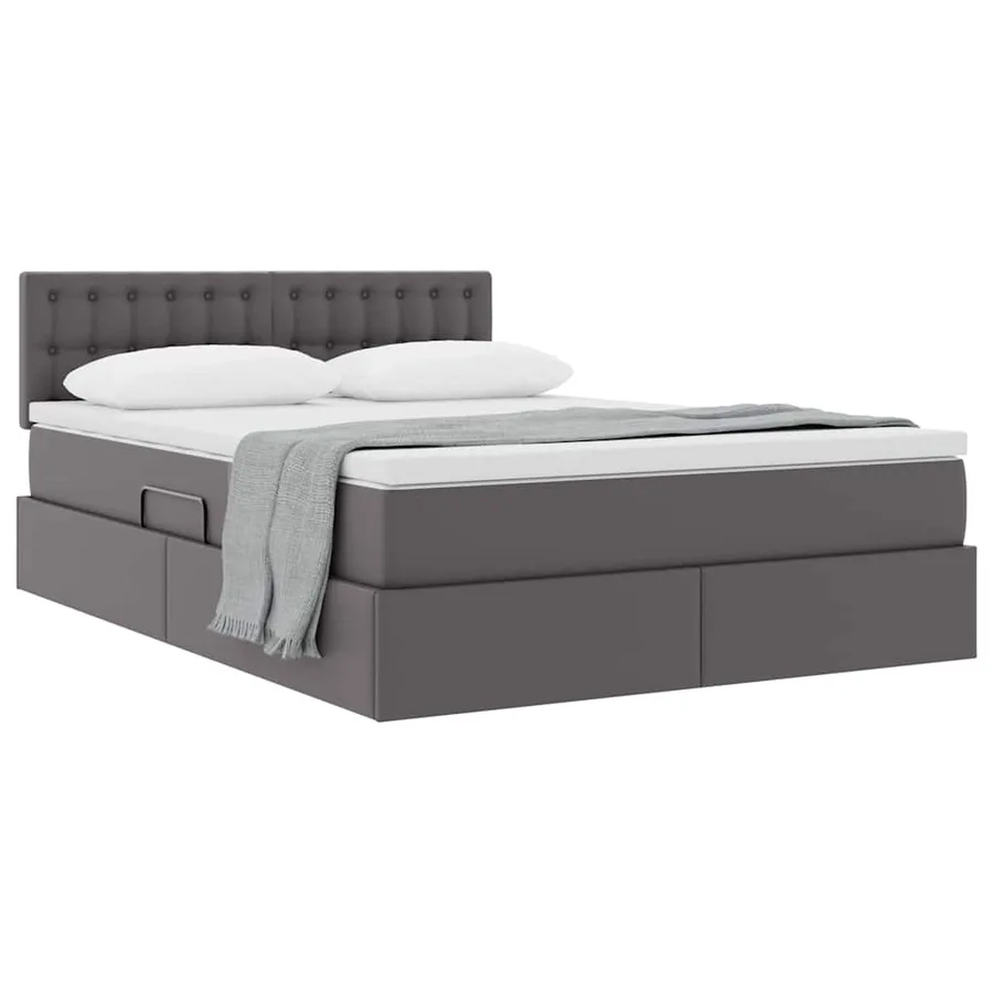 Lit avec rangement et matelas Gris 140 x 200 cm Simili cuir - 3