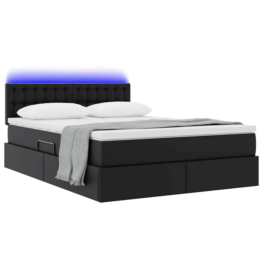 Lit avec rangement et LED Noir 140 x 200 cm Cuir synthétique - 3