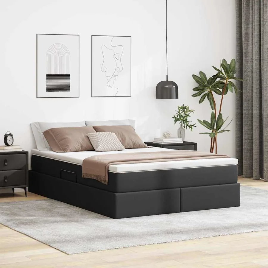 Lit avec rangement et matelas Noir 140 x 200 cm Simili cuir