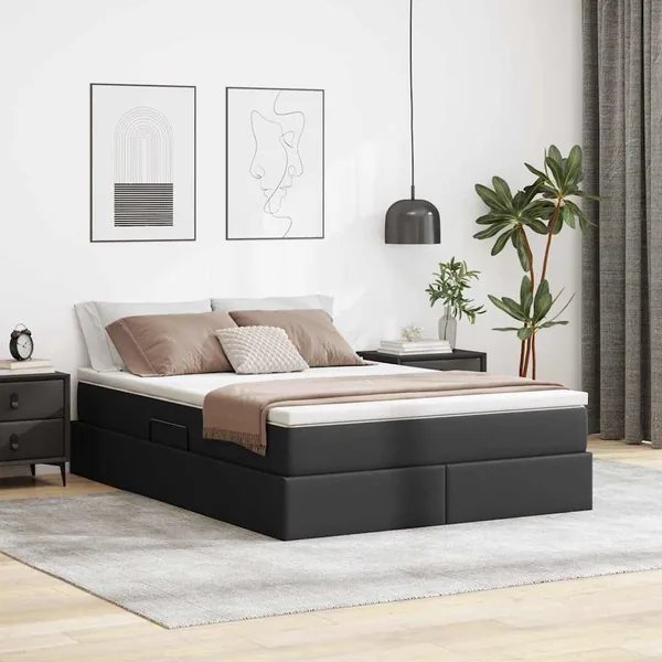 Lit avec rangement et matelas Noir 140 x 200 cm Simili cuir