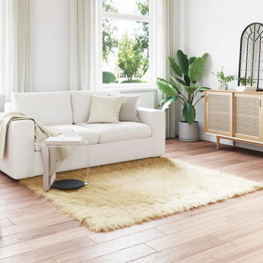 Tapis en fausse TAFALLA Crème 120 x 120 cm Polyester