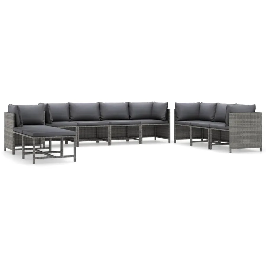 Salon de jardin 10 pcs avec coussins Résine tressée Gris - 2
