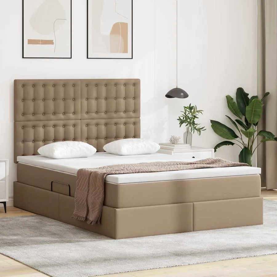 Lit avec rangement et LED Cappuccino 140 x 200 cm Simili cuir