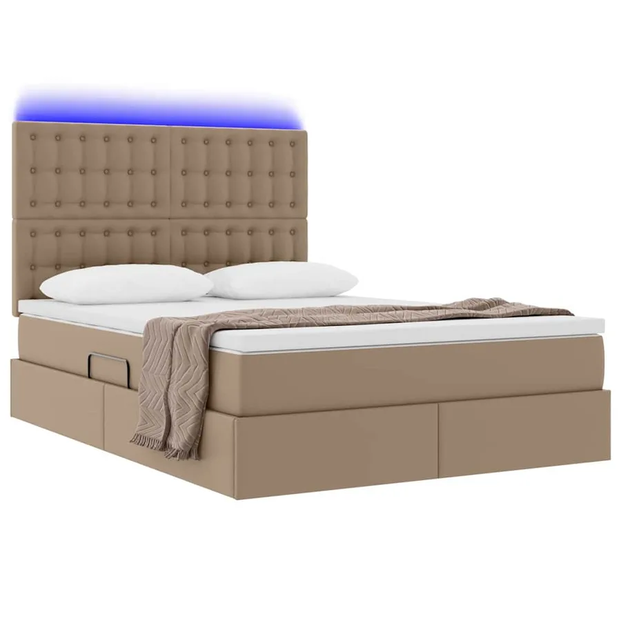 Lit avec rangement et LED Cappuccino 140 x 200 cm Simili cuir - 3