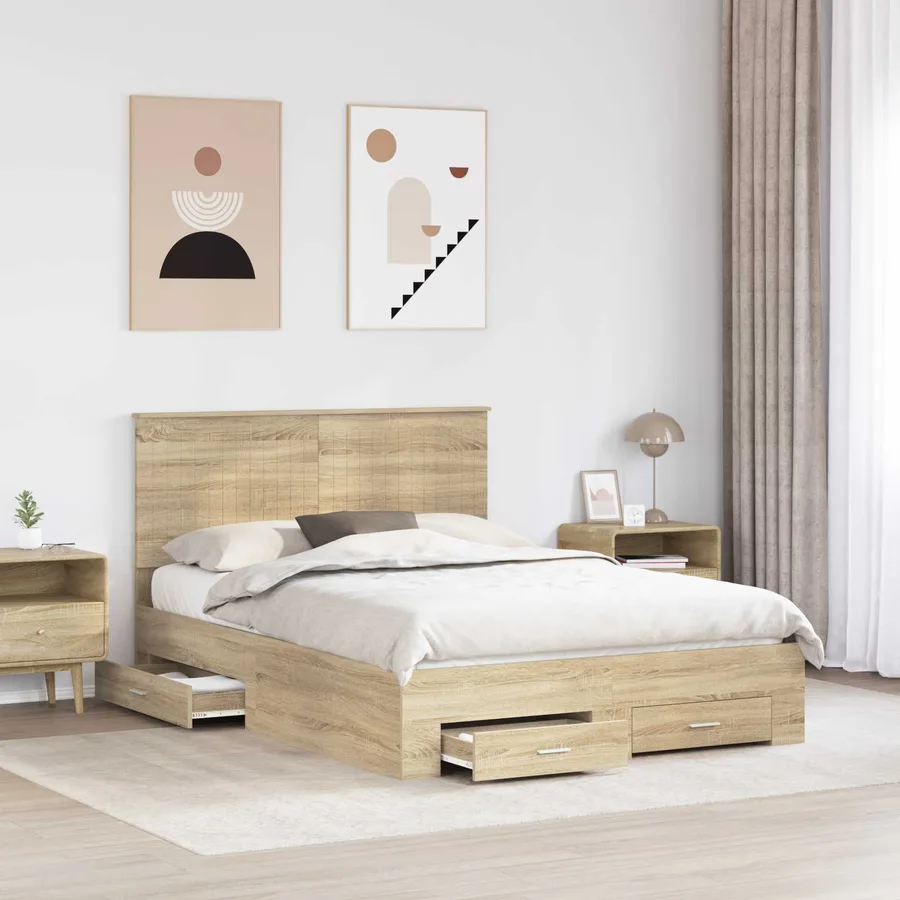 Cadre de lit Chêne Sonoma 135 x 190 cm Bois d'ingénierie - 3