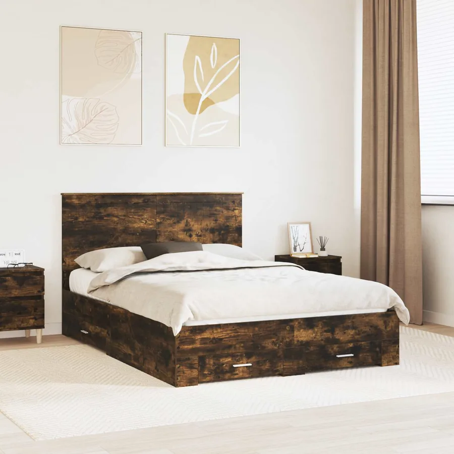 Cadre de lit Chêne fumé 140 x 200 cm Bois d'ingénierie