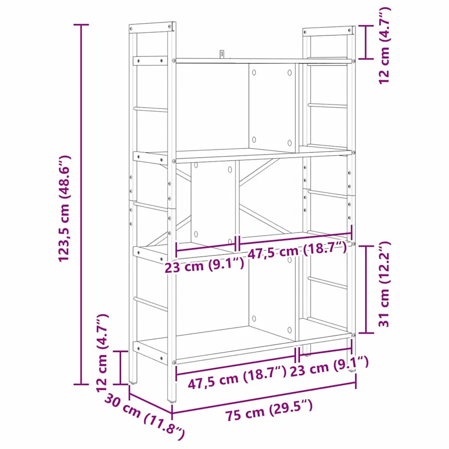 Étagère Gris Sonoma 75 x 30 x 123,5 cm Bois d'ingénierie - 12