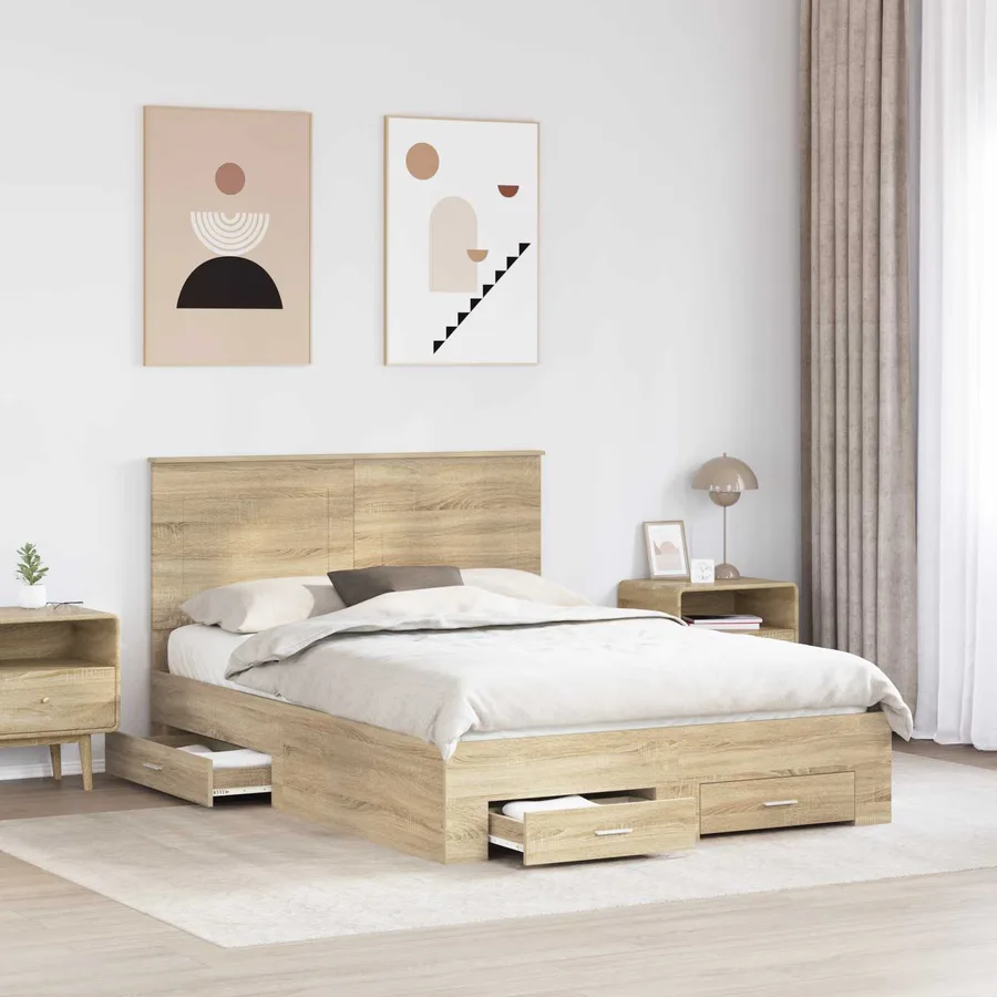 Cadre de lit Chêne Sonoma 140 x 190 cm Bois d'ingénierie - 3