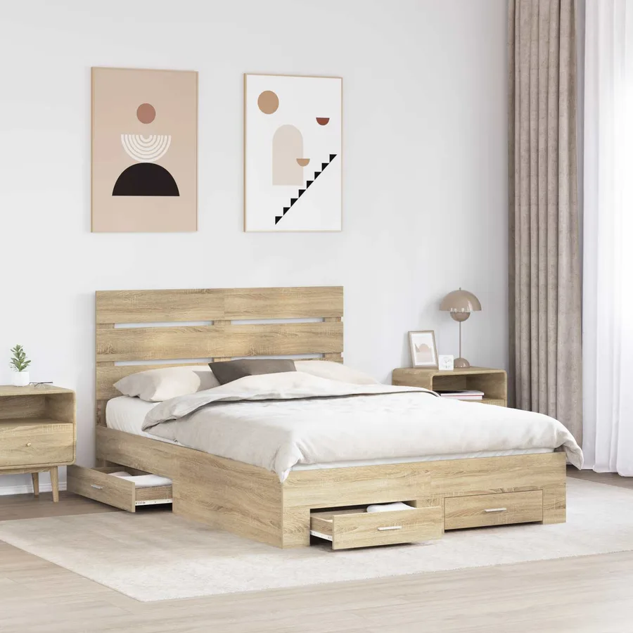 Cadre de lit Chêne Sonoma 140 x 190 cm Bois d'ingénierie - 3