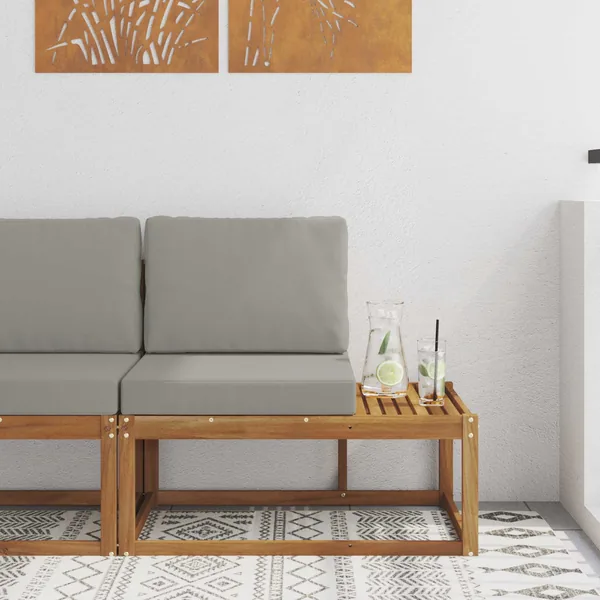 Canapé d'extérieur en bout avec coussin Naturel 91 x 63 x 73 cm