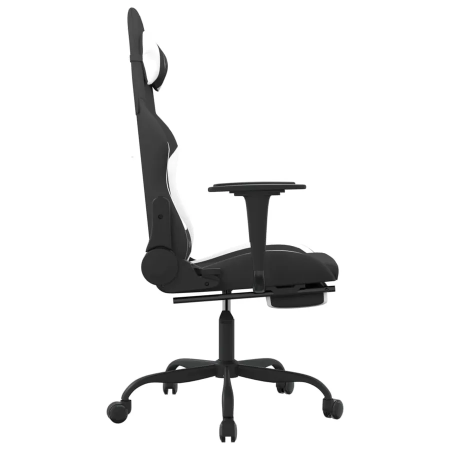 Chaise de jeu avec repose-pied Noir et blanc Tissu - 4