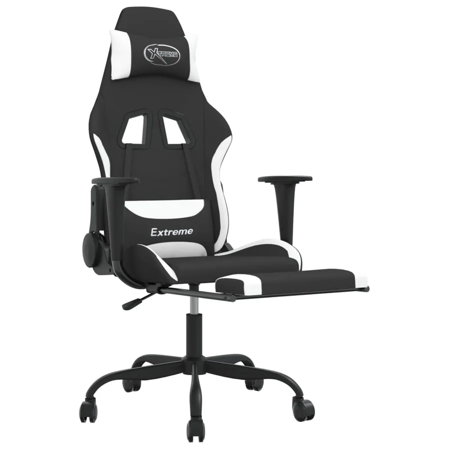 Chaise de jeu avec repose-pied Noir et blanc Tissu - 6