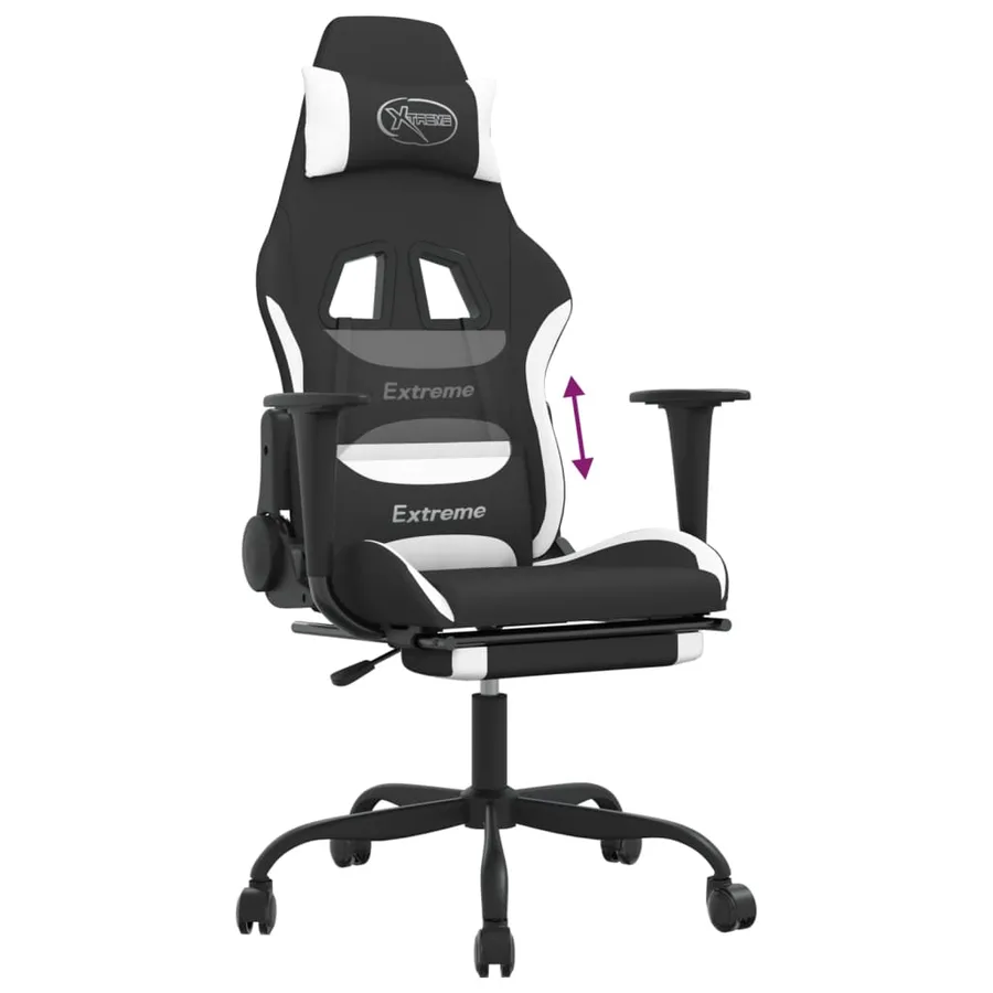Chaise de jeu avec repose-pied Noir et blanc Tissu - 8