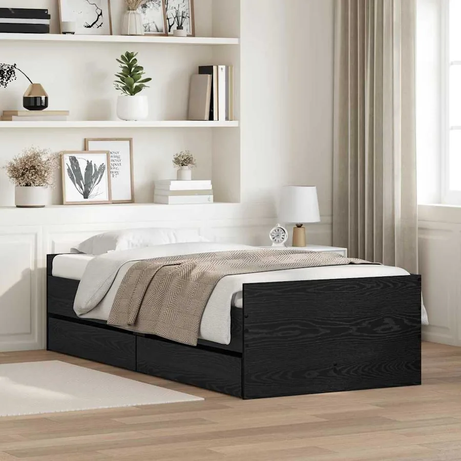 Cadre de lit avec tiroir Chêne noir 90 x 190 cm Pin massif