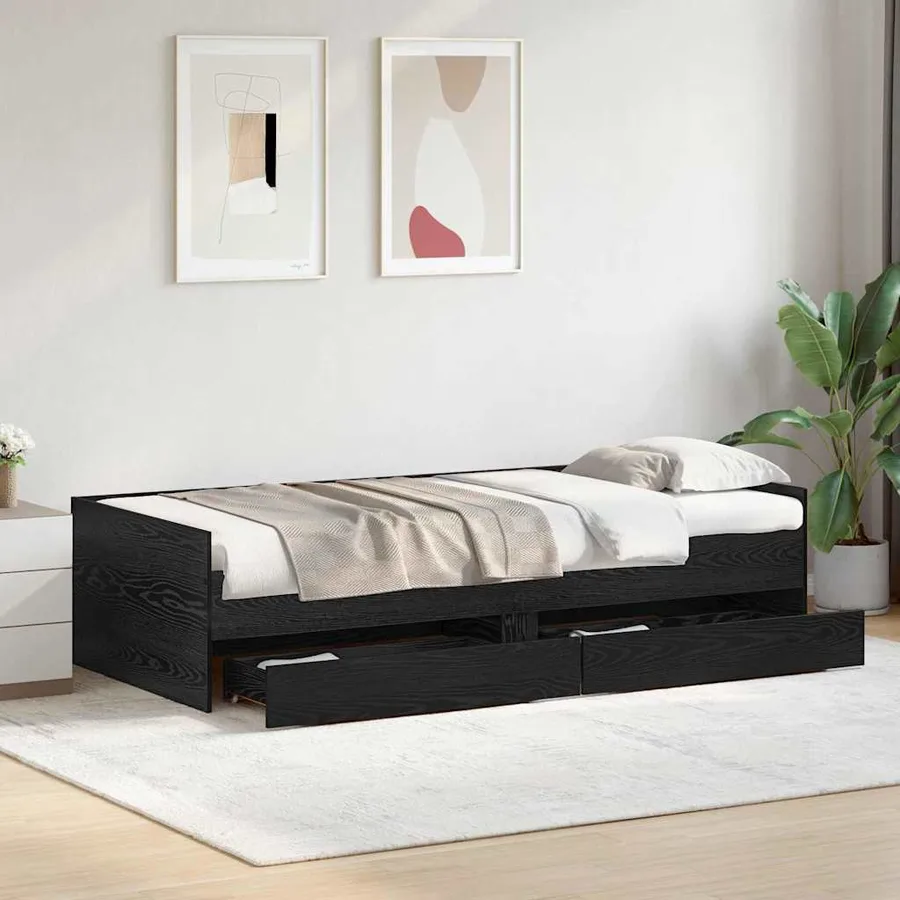 Cadre de lit avec tiroir Chêne noir 90 x 190 cm Pin massif - 4