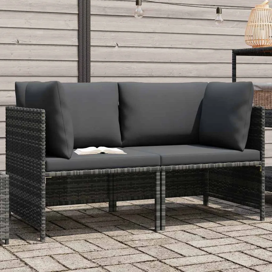 Canapé de jardin à 2 places avec coussins Gris Résine tressée - 2