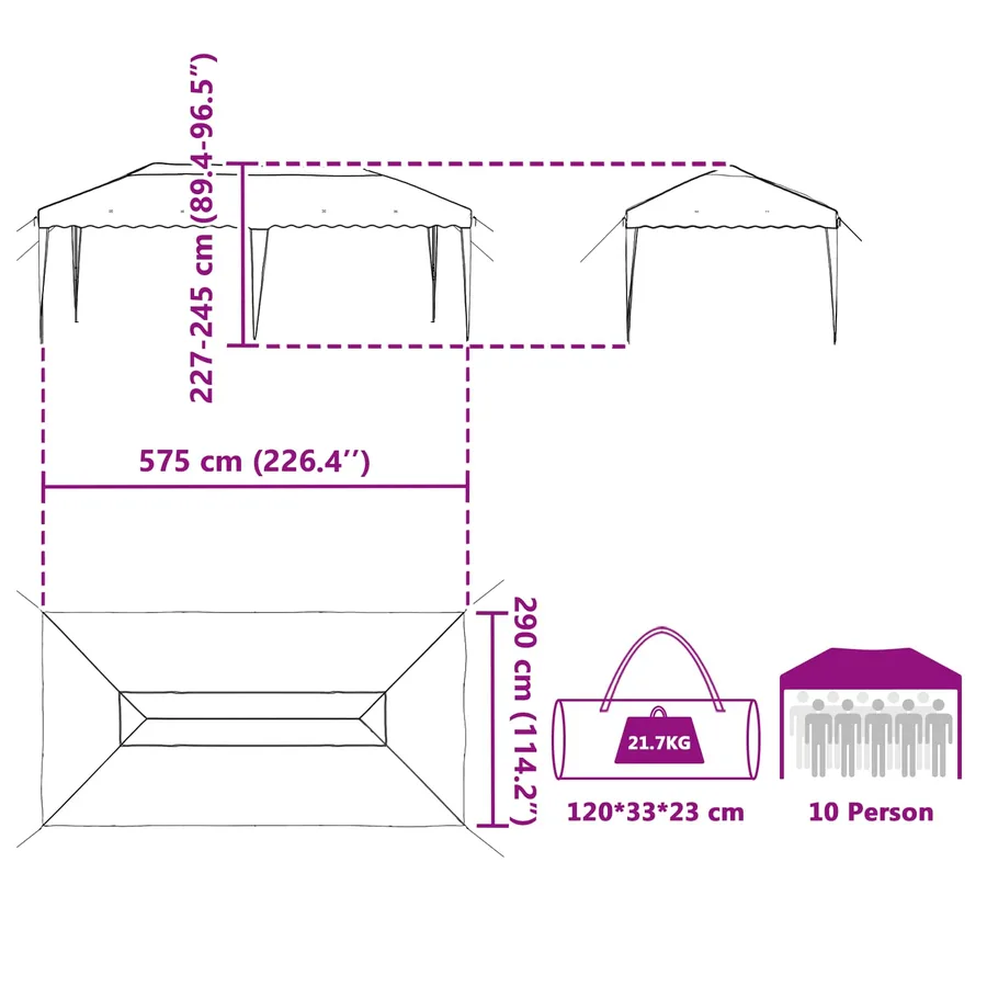 Tente de fête pop-up 575 x 290 x 245 cm Taupe - 16