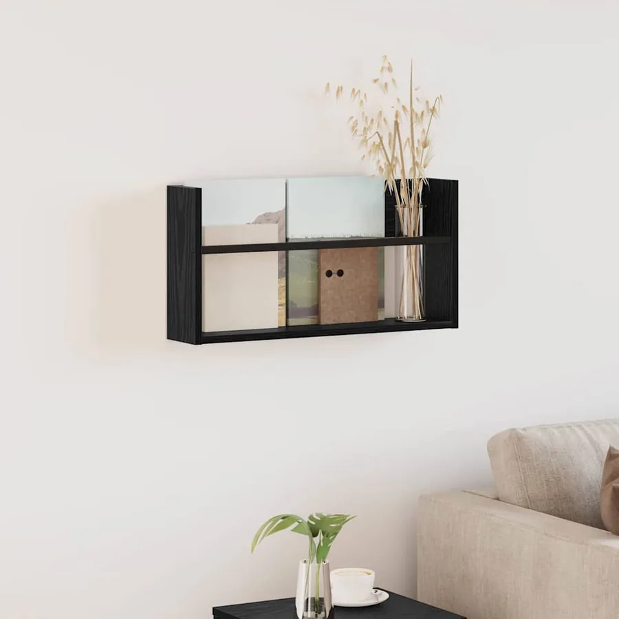 Étagère à magazines avec étagère Chêne noir 60 x 12 x 30 cm