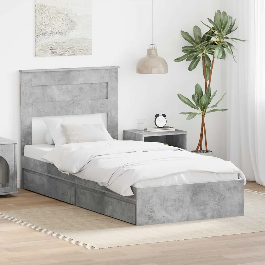Lit de Rangement Gris béton 75 x 190 cm Bois d'ingénierie