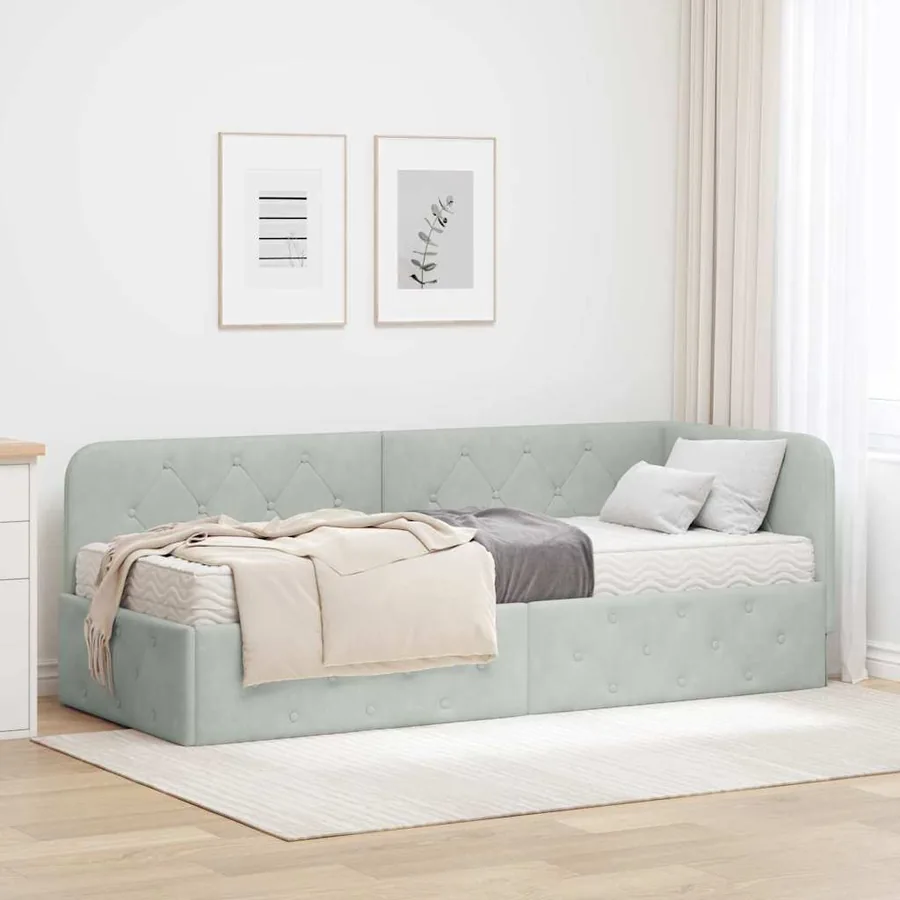 Cadre de lit d'angle Gris clair 80 x 200 cm Velours