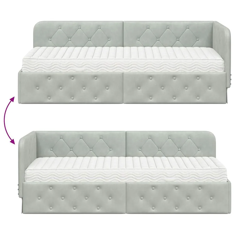 Cadre de lit d'angle Gris clair 80 x 200 cm Velours - 12