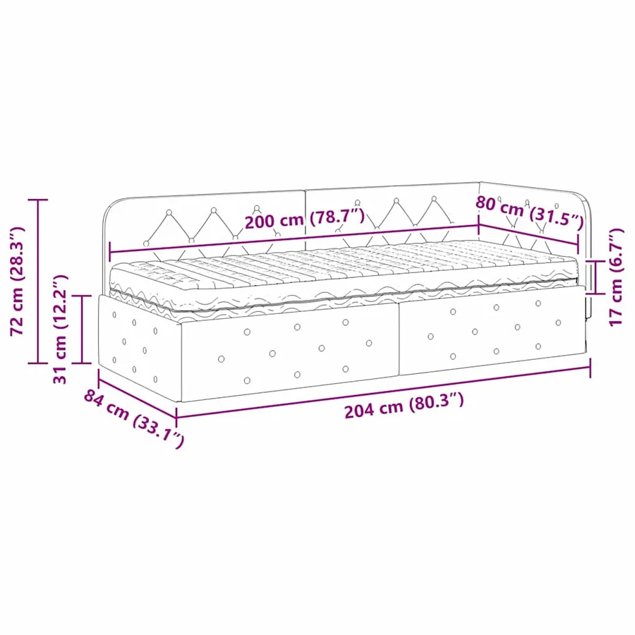 Cadre de lit d'angle Gris clair 80 x 200 cm Velours - 14
