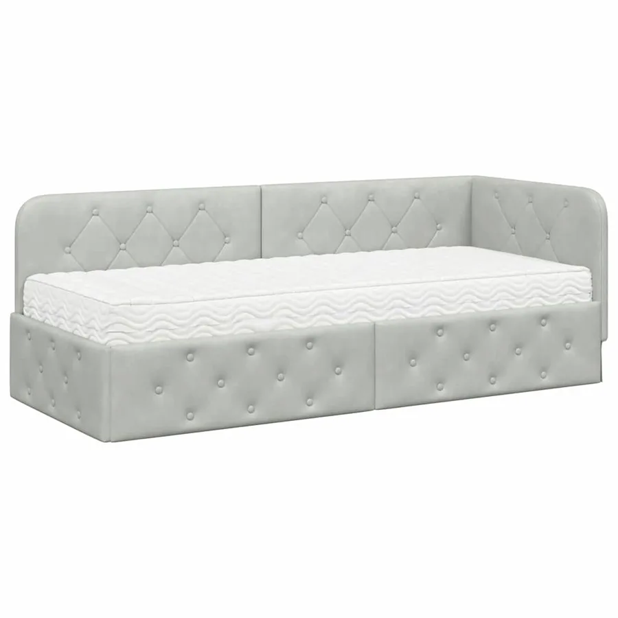 Cadre de lit d'angle Gris clair 80 x 200 cm Velours - 2