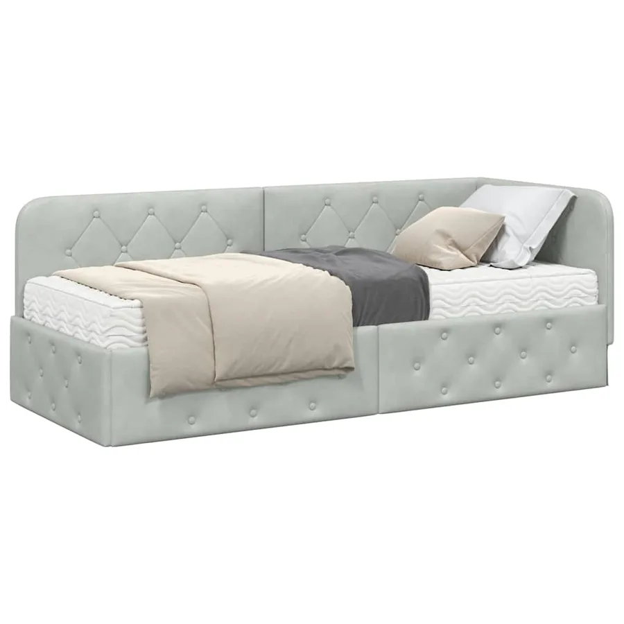 Cadre de lit d'angle Gris clair 80 x 200 cm Velours - 3