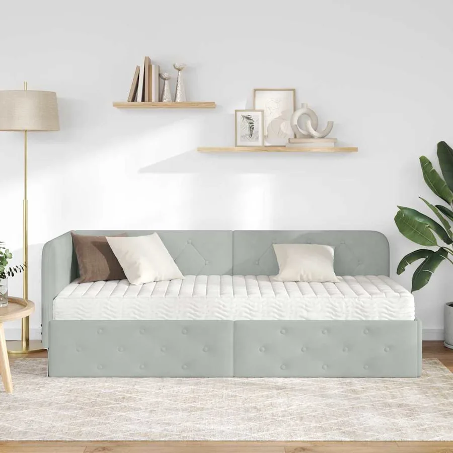 Cadre de lit d'angle Gris clair 80 x 200 cm Velours - 4