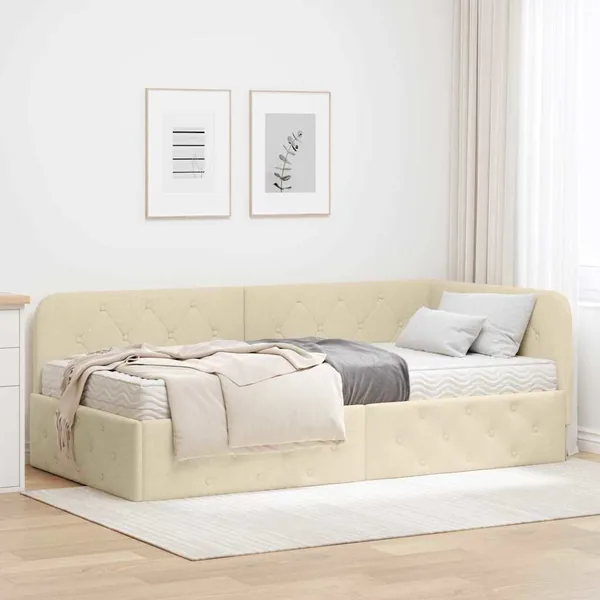 Cadre de lit d'angle Crème 90 x 190 cm tissu
