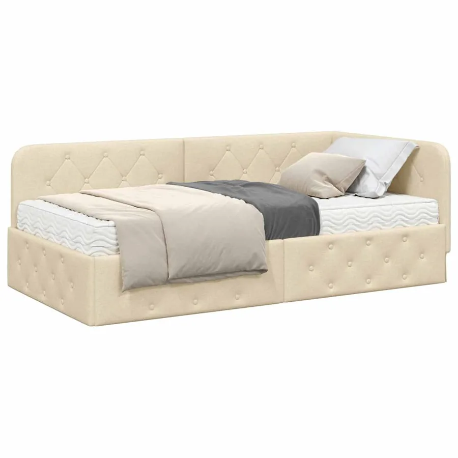 Cadre de lit d'angle Crème 90 x 190 cm tissu - 3
