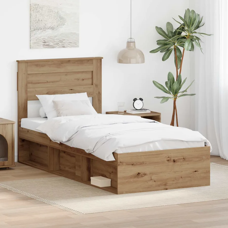 Cadre de lit Chêne artisan 100 x 200 cm Bois de pin massif