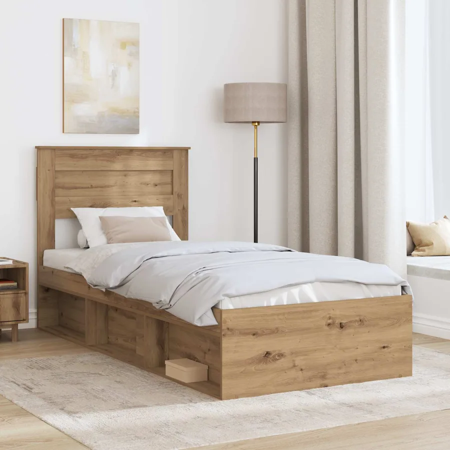 Cadre de lit Chêne artisan 100 x 200 cm Bois de pin massif - 3