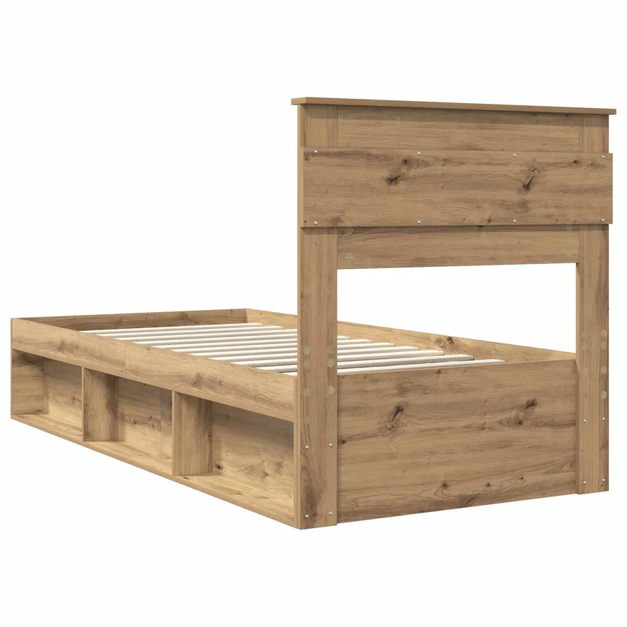 Cadre de lit Chêne artisan 100 x 200 cm Bois de pin massif - 9