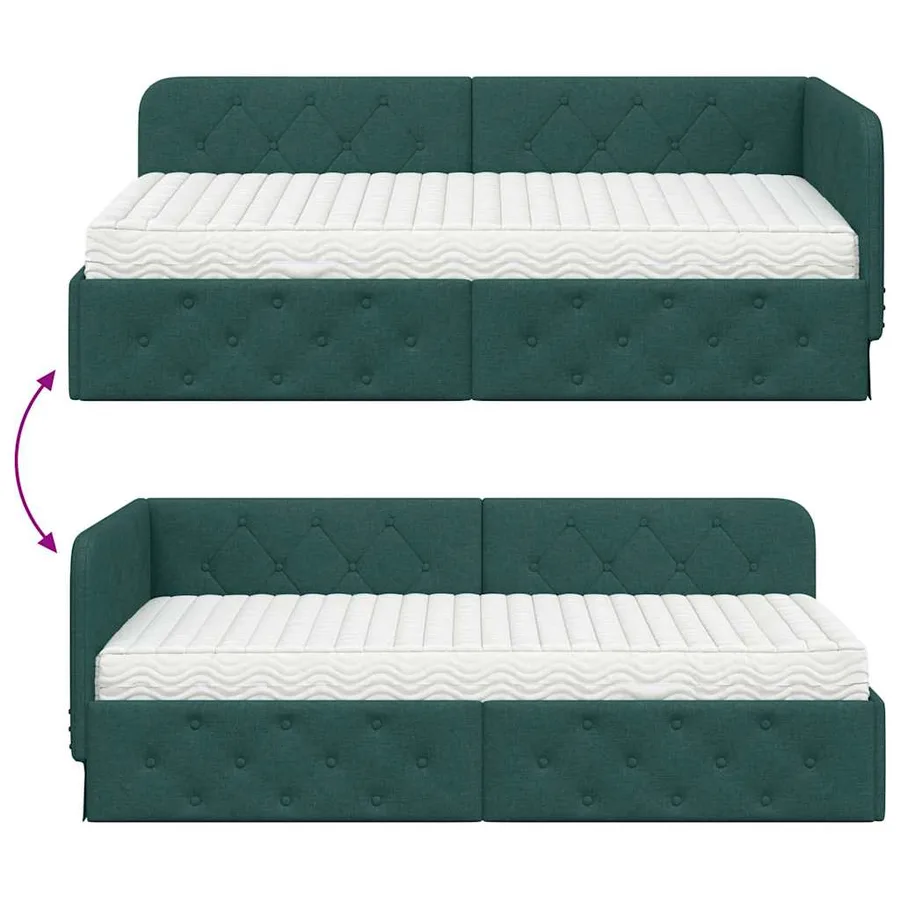 Cadre de lit d'angle Vert foncé 90 x 190 cm tissu - 12