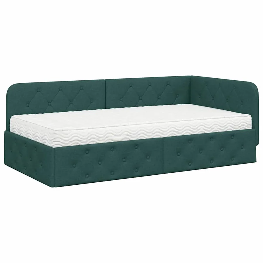 Cadre de lit d'angle Vert foncé 90 x 190 cm tissu - 2