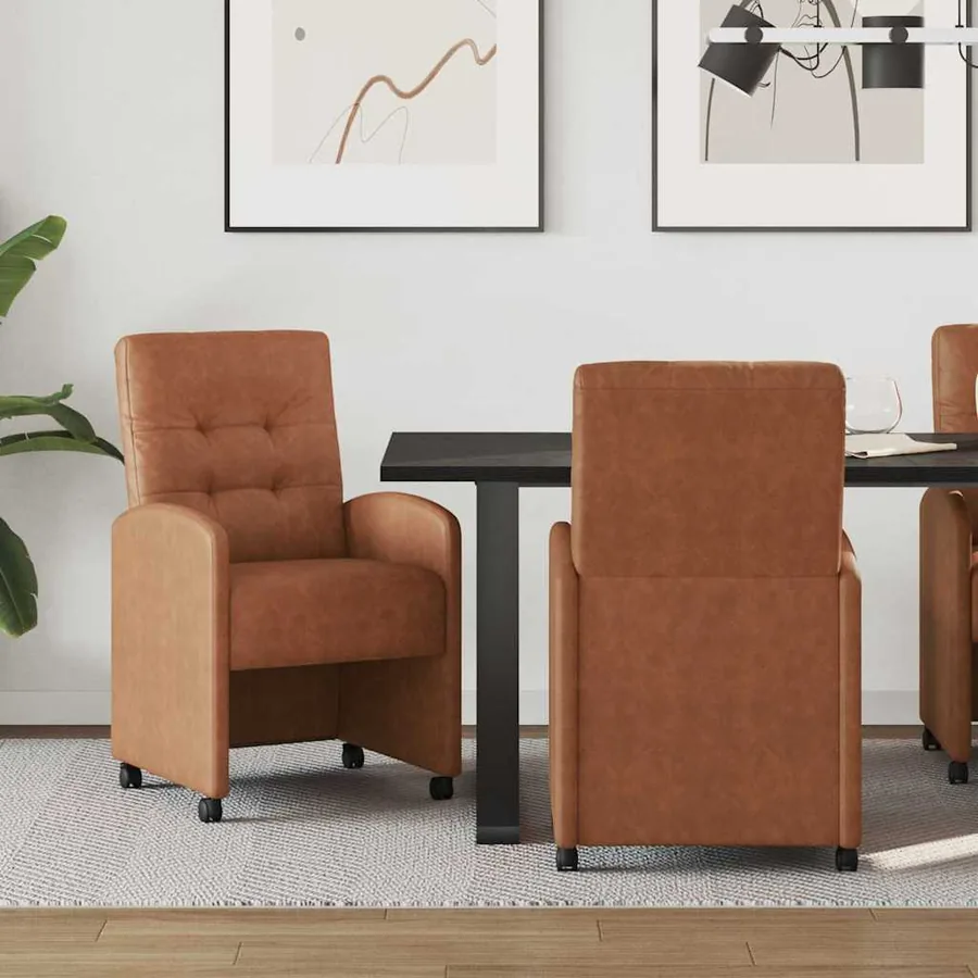 Chaises de Salle à Manger avec Roues 2 pcs Marron Simili cuir