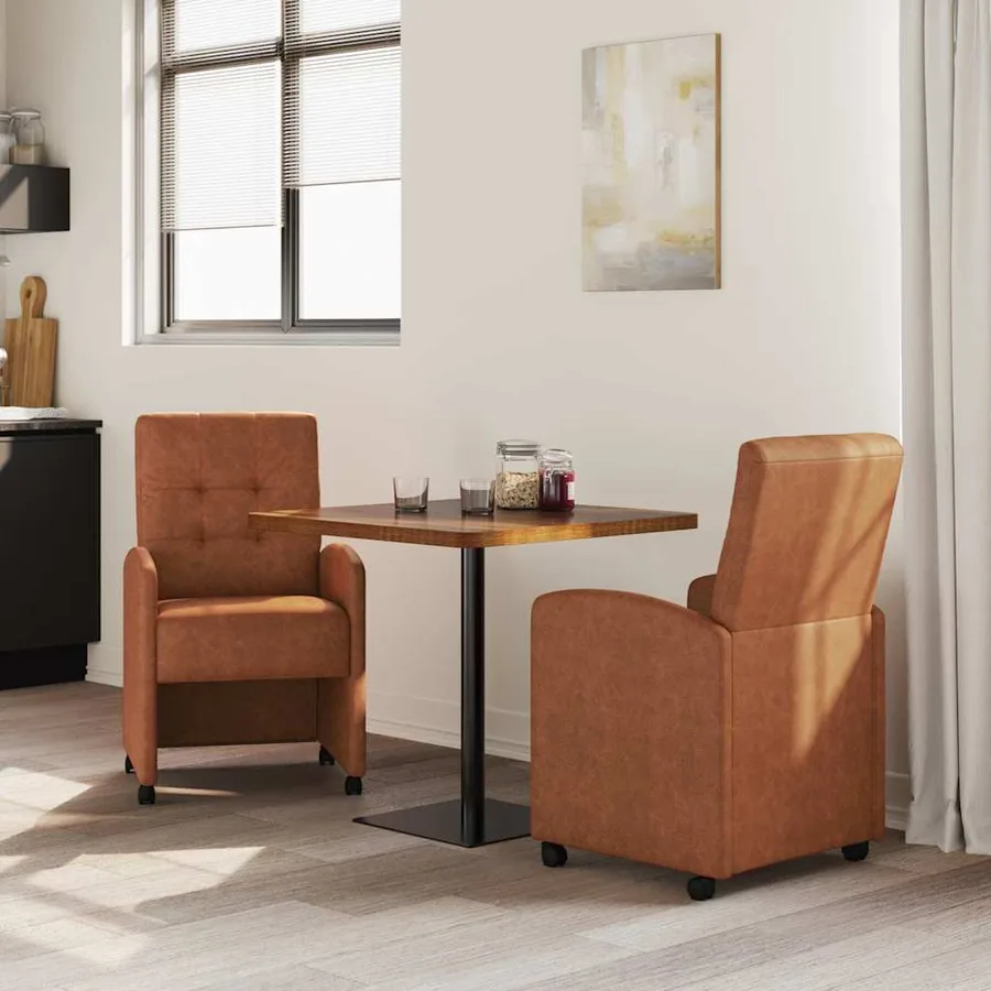 Chaises de Salle à Manger avec Roues 2 pcs Marron Simili cuir - 3