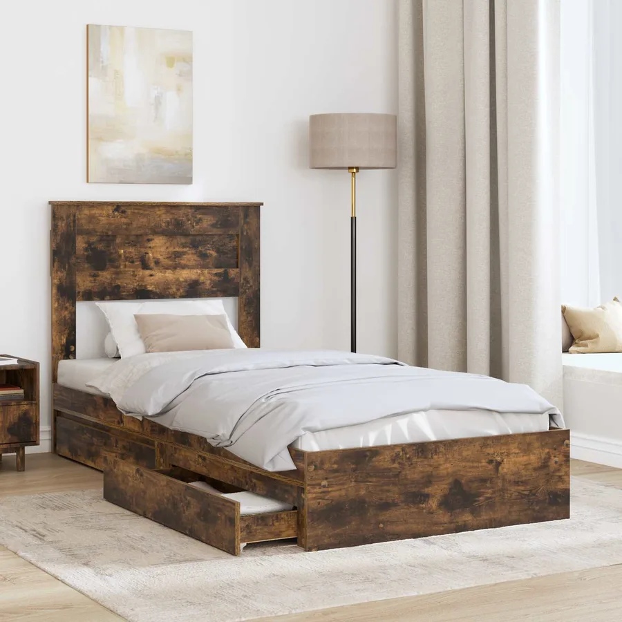 Lit de Rangement Chêne fumé 90 x 200 cm Bois d'ingénierie - 3